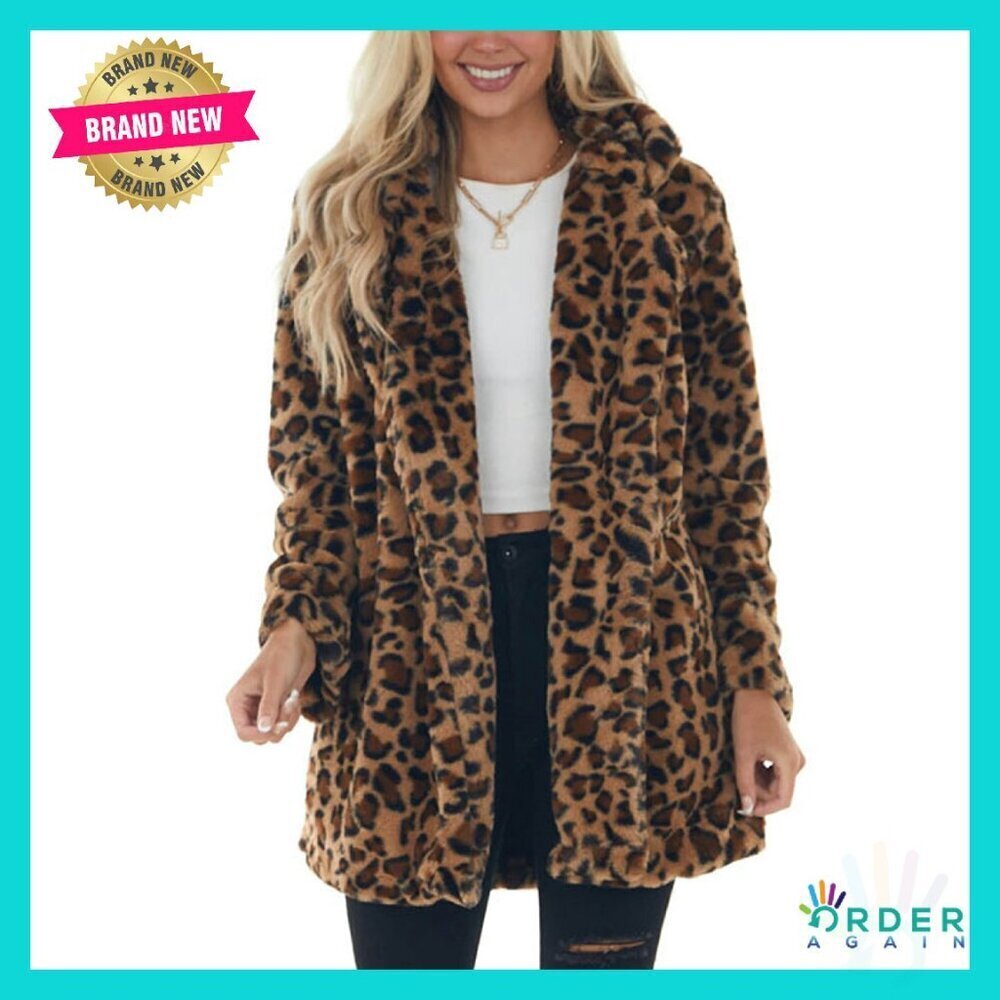 Faux Fur Leopard Jacket Loose Oversized Fluffy Winter Coat Y2K Chic Outerwear